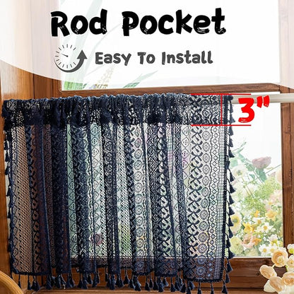 Sutuo Home Boho Lace Sheer Short Curtains Valance 2 Panels - Image 3
