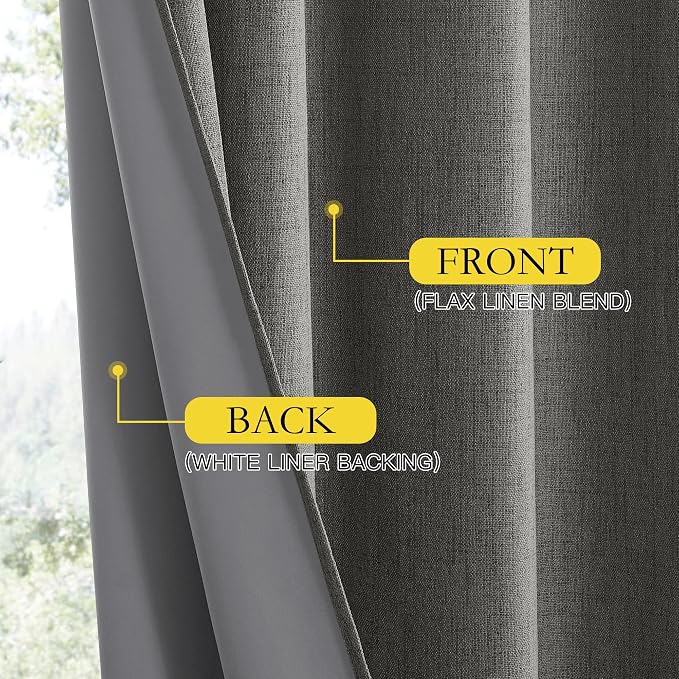 NICETOWN Grizzle Gray Vintage Linen 100% Blackout Curtains - Image 5