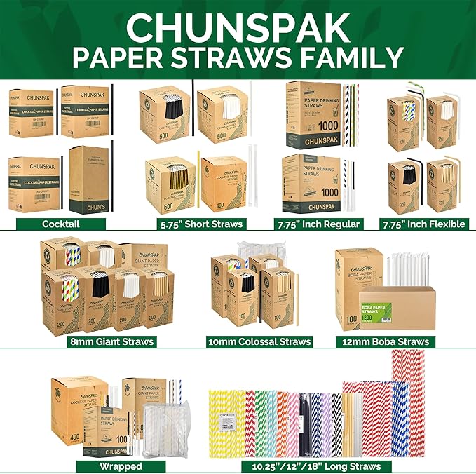 [500 Counts] Chunspak 5.75 inch Disposable Red White Striped Small Paper Straws for Cocktail, Coffee and Short Drinks - Eco-friendly