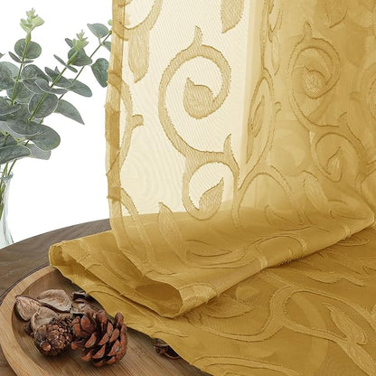 Furman Sheer Curtains 45 Inch Length 2 Panels Set, Elegant Geometric Jacquard - Image 8