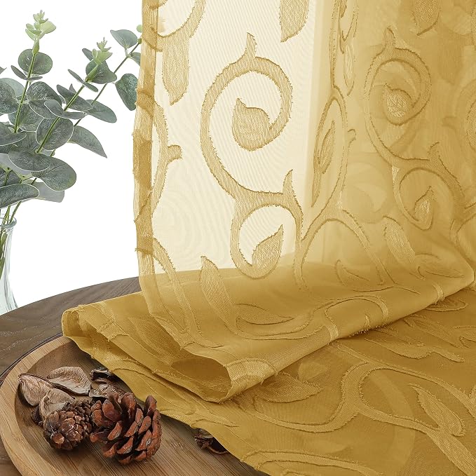 Furman Cafe Curtains 24 Inch Length 2 Panels Set, Elegant Geometric Jacquard - Image 7