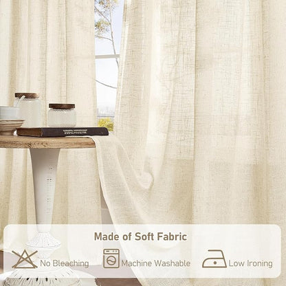 Short Window Linen Curtains 36 Inch Length 2 Panels, 34x36 Inch | Beige - Image 8
