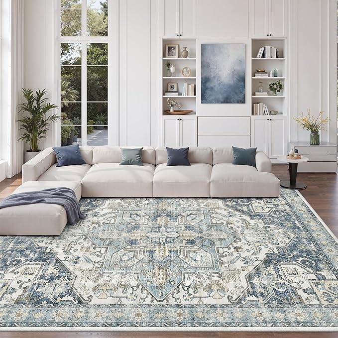 10x12 Area Rugs for Living Room, Large Washable Rug, Dining Room, Low Pile by Zesthome