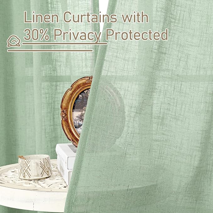 Linen Curtains for Living Room 84 inch Length 2 Panels, Light Filtering Semi - Image 6