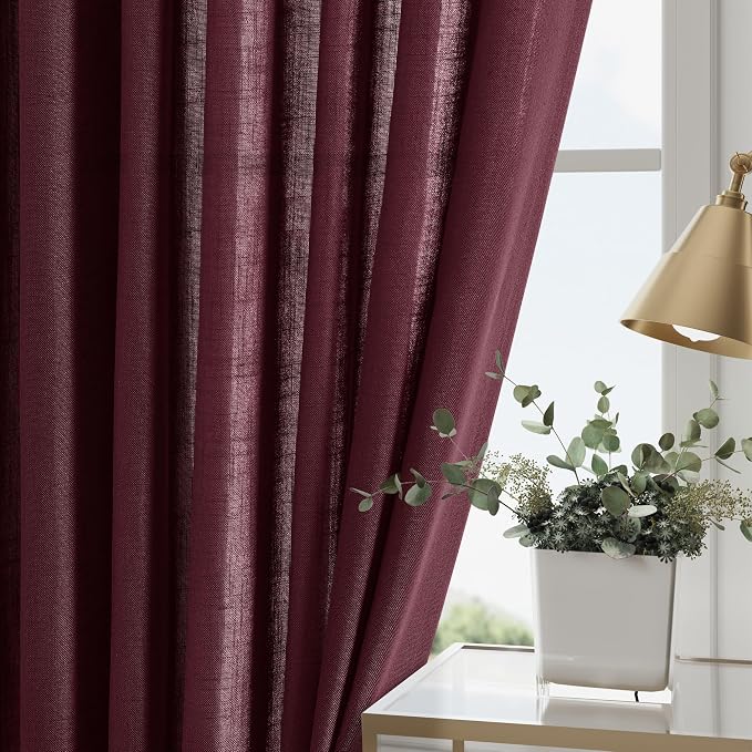 Burgundy Linen Curtains 108 Inches Long - Image 4