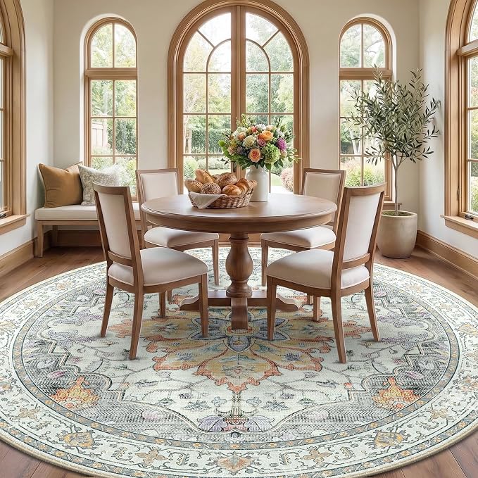 RELEANY Washable Area Rug, Round 10ft, Water Repellent, Pet Friendly, Vintage - Image 3
