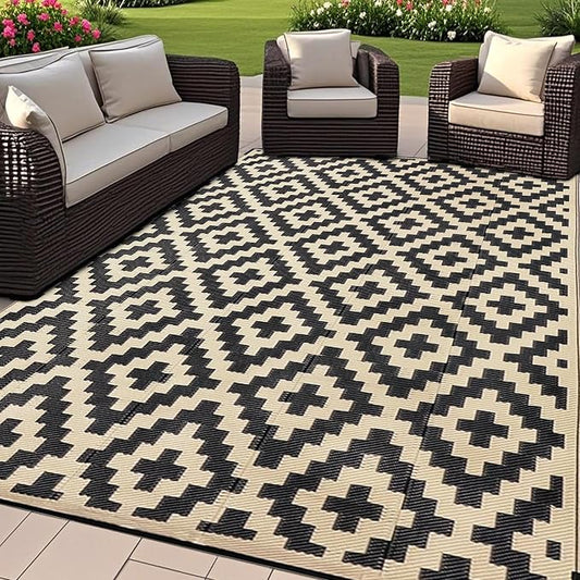 SAND MINE Reversible Mats, Plastic Straw Rug, Modern Area Rug, Large Floor Mat by SANDMIND