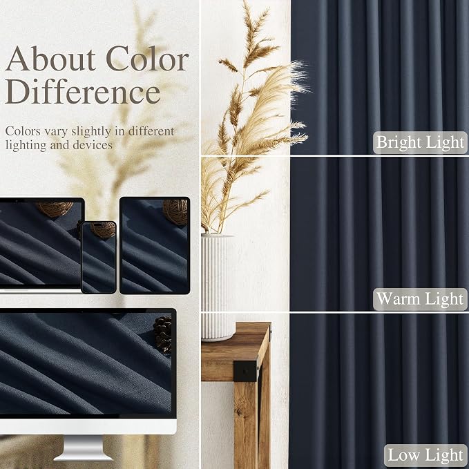 Vintage Blue Linen Curtains 96 Inches Long 2 Panels Set - Image 3