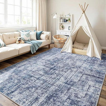 9x12 Washable Area Rug for Living Room Bedroom: Non-Slip Modern Navy Blue | - Image 9