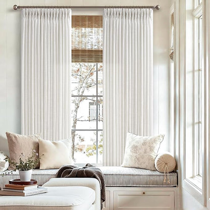 Short Beige White Linen Pinch Pleated Semi Sheer Curtains 63 Inch Long 50W | - Image 5