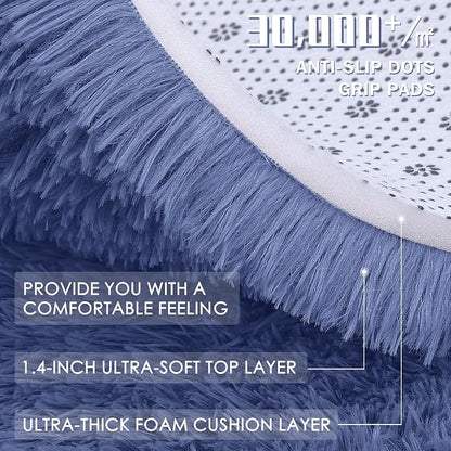 OLANLY Denim Blue Round Rugs for Bedroom - Image 5