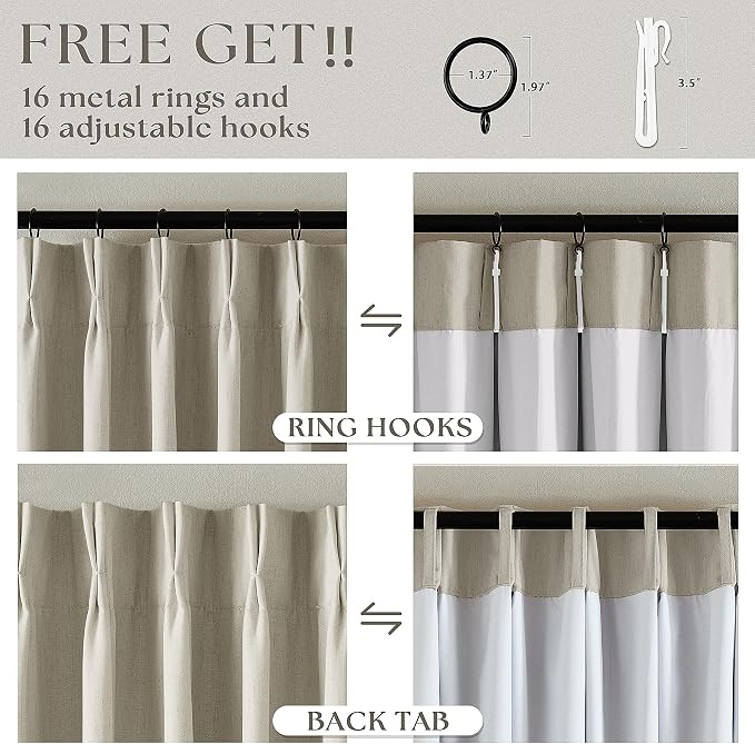 Oatmeal Beige 100% Blackout Pinch Pleated Linen 63 Inch Curtains - Image 6