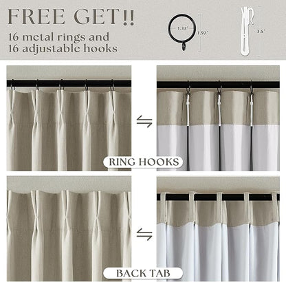 Oatmeal Beige 100% Blackout Pinch Pleated Linen 63 Inch Curtains - Image 6