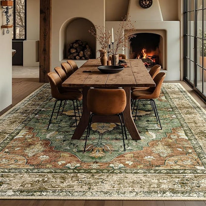 RELEANY Washable Area Rug, Large 10'x12', Brick/Brown/Green | Non-Slip - Image 4