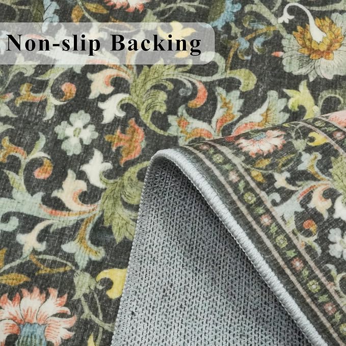 2x6 Washable Hallway Runner Rug: Vintage Floral Kitchen Rugs - Image 3