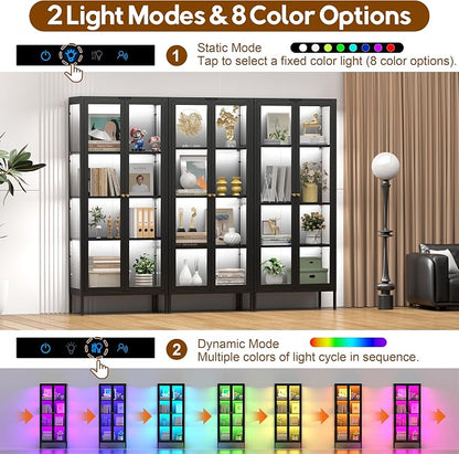 UNICOLY Display Cabinet with Glass Doors, Glass Display Cabinet with 8 Color - Image 5