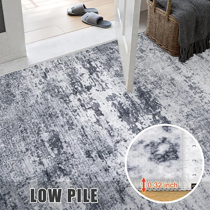 Area Rug Living Room: 3x5 Modern Washable Indoor Soft Carpet Grey | - Image 7