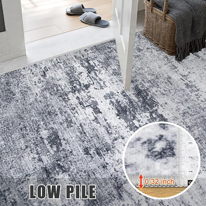 2x6 Washable Runner Rug：Modern Abstract Kitchen Soft Carpet Grey | - Image 7