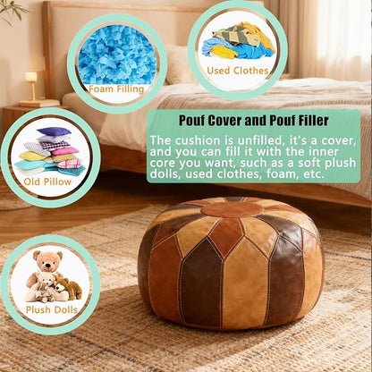 Thgonwid Unstuffed Moroccan Faux Leather Pouf Ottoman - Image 6