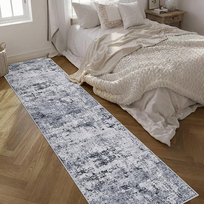 2.6x14 Washable Runner Rug:Modern Abstract Indoor Soft Carpet Grey | - Image 2