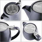 Tealyra - Pluto Porcelain Small Teapot Black - 18.2-ounce (1-2 cups) - Matte Finish - Stainless Steel Lid and Extra-Fine Infuser To Brew Loose Leaf Tea - 540ml