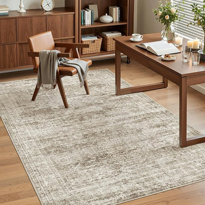 Soalmost 3x5 Rugs Non-Slip, Small Washable Kitchen Entryway Area Rug Brown | - Image 4