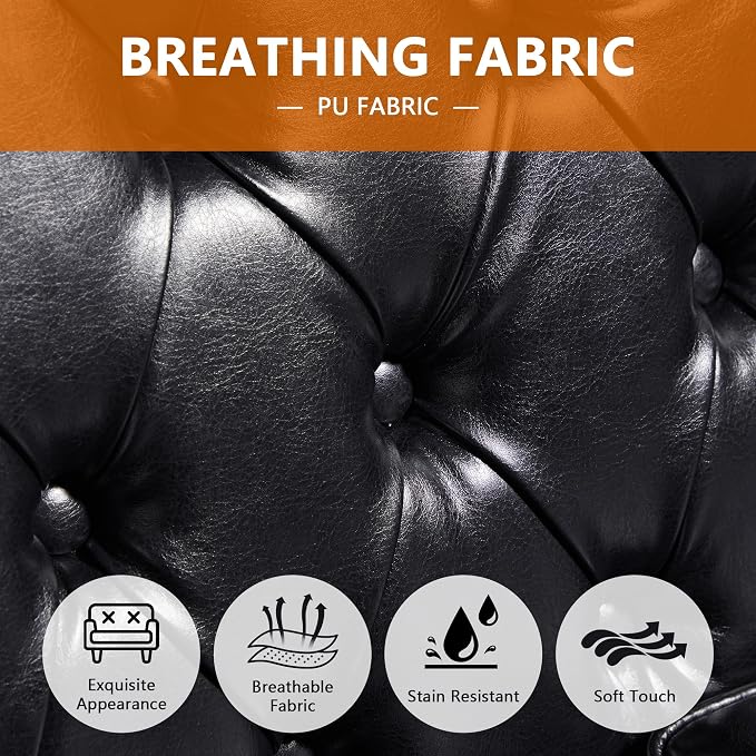 LEVNARY Chesterfield Loveseat Leather, Upholstered Sofa - Image 4