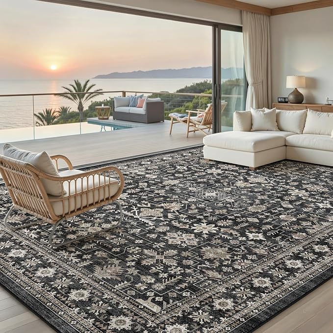 Grey Area Rug 9x12 for Living Room Bedroom | Low Pile; Non Slip;Machine - Image 3