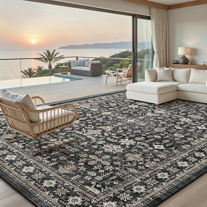 Grey Area Rug 10x14 for Living Room Bedroom | Low Pile; Non Slip;Machine - Image 3