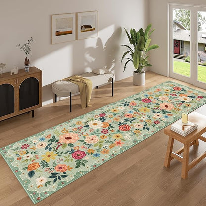 DUKINO 3x10 Runner Rug, Floral Washable Kitchen Runner Rug Non Slip, Low Pile - Image 7