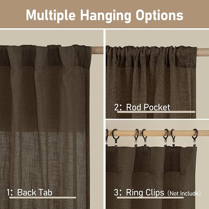 Semi Sheer Linen Curtains 63 Inch - Image 3