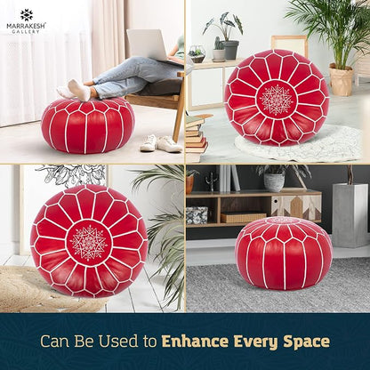 Marrakesh Gallery Genuine Leather Round Pouf Unstuffed - Image 7