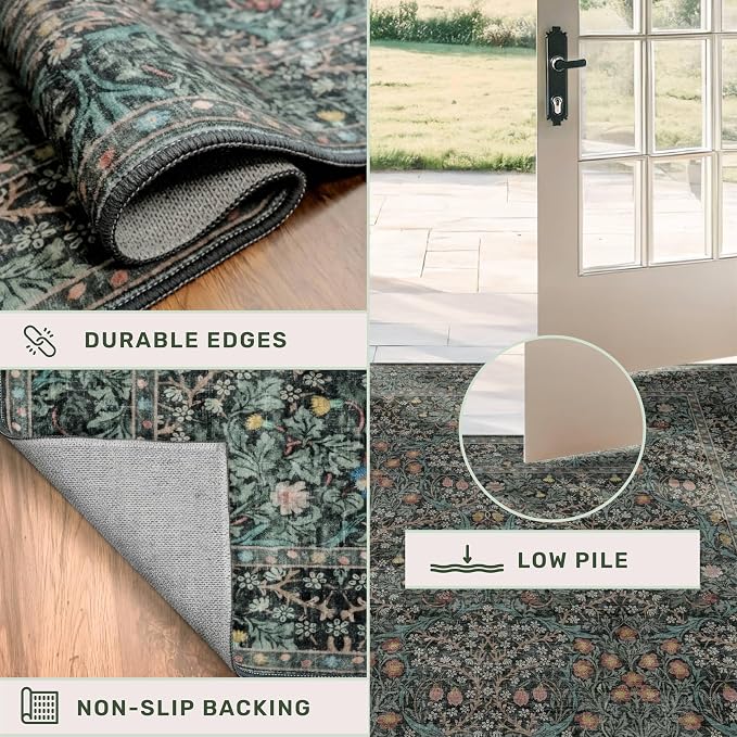 Dark Green Washable Entry Rug, 3x4 Rugs - Image 6
