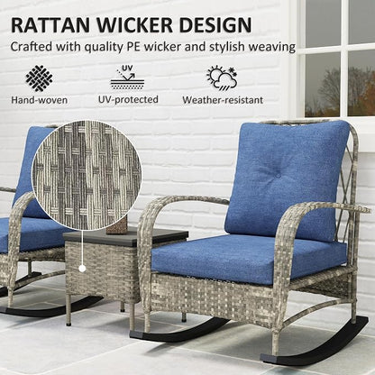 Outsunny 3 Piece Wicker Patio Furniture Set, PE Rattan Rocking Chairs - Image 4