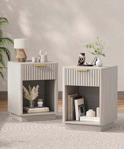 Akxomel Fluted Nightstands Set of 2, Wooden Night Stand - Image 6