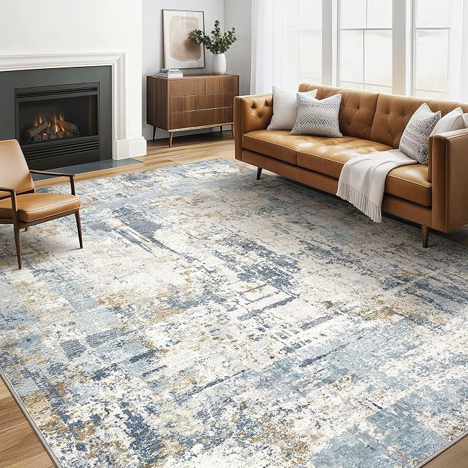 LOONGRUG 6x9 Area Rugs Washable Neutral Modern Living Room Rug Blue | Abstract by LOONGRUG