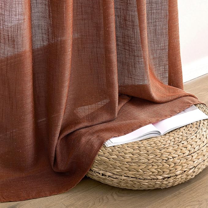 MIULEE Burnt Orange Fall Linen Curtains 52x63 Inch 2 Panels - Image 6