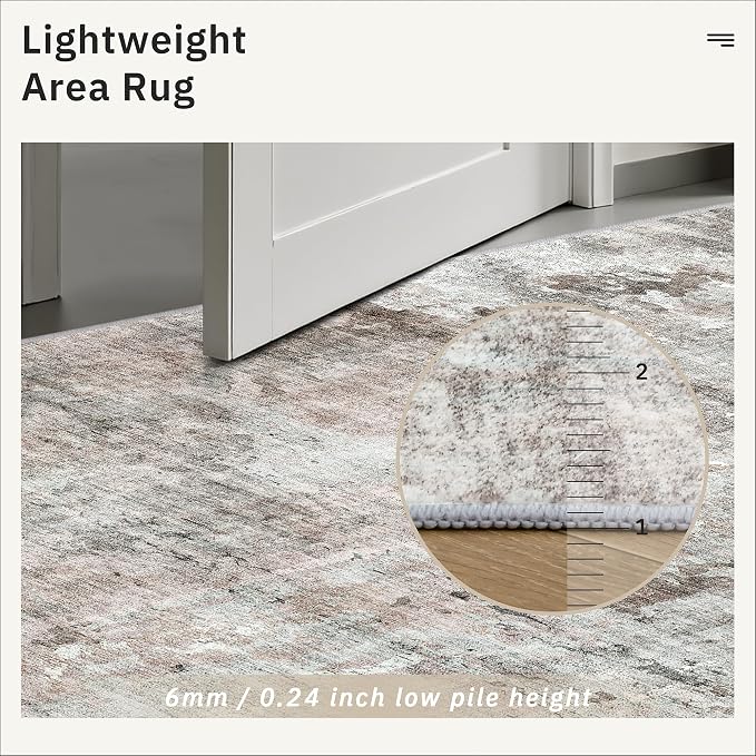 Soalmost Runner Rug 2'6"x8' Kitchen Hallway Runners Abstract Pink/Grey | - Image 7