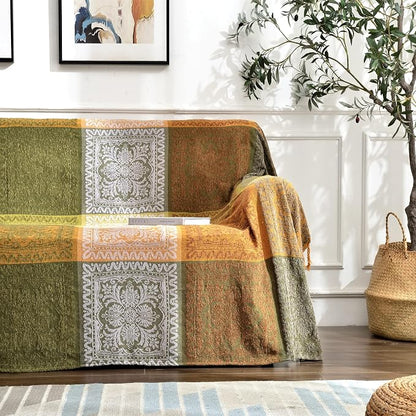Boho Sofa Cover, Bohemian Throw Blanket Tassels Hippie Decor Covers Couch Chair by Bofree