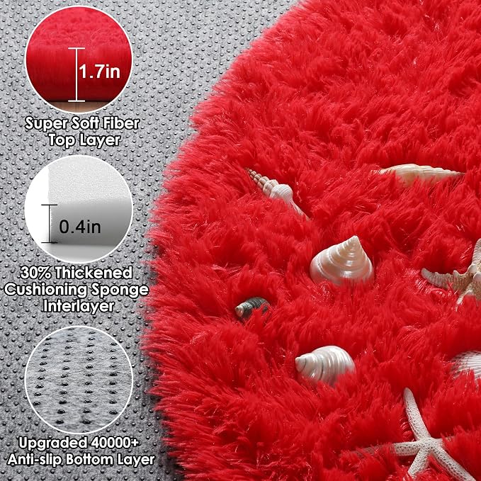 Red Round Area Rug 4ft, Soft Bedroom Circle Rugs Floor Mat - Image 2