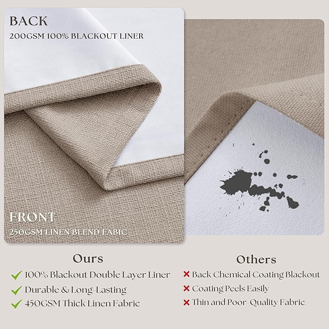 60 Inch Extra Wide 100% Blackout 108 Inch Curtains 1 Panel, Burlywood Birch | - Image 5