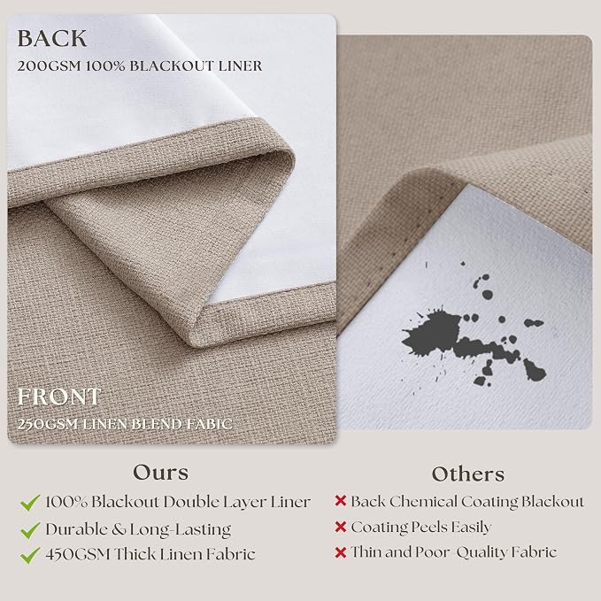 Burlywood Birch 100% Blackout Linen 126 Inch Curtains 2 Panel Set | Linen Pinch - Image 9