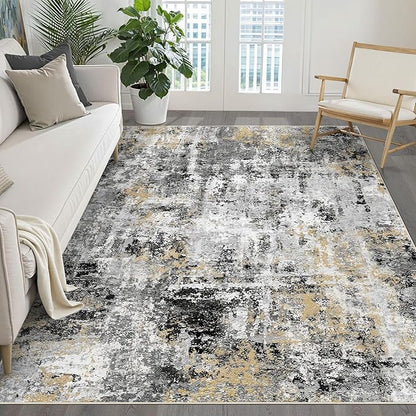 LOONGRUG 6x8 Area Rug Washable Neutral Modern Living Room Rugs Black Gold | by LOONGRUG