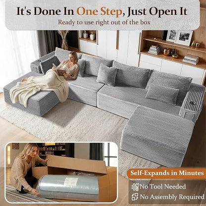 138" Oversized Cloud Sectional Couch, Comfort U Shaped Boneless Couch - Image 3