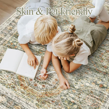 Soalmost 6x9 Area Rug for Living Room Washable Rugs Non-Slip Green/Orange | - Image 9