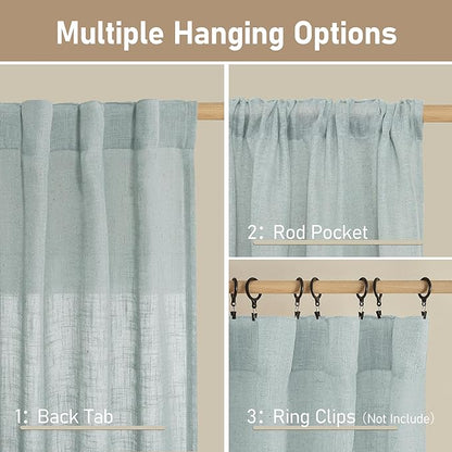 Light Filtering Linen Curtains 45 Inch Length 2 Panels, 34 x 45 Inch | Semi - Image 2