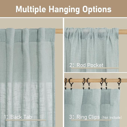 Semi Sheer Linen Curtains 36 Inch Length 2 Panels - Image 2
