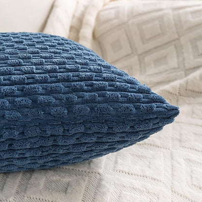 Set of 4 Blue Decorative Throw Pillow Covers 26x26 Inch Corduroy Pillow Covers - Image 6