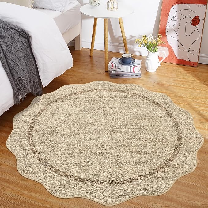 GarveeHome Scalloped Washable Round Rugs Non-Slip Soft Round Rug 4ft | - Image 7