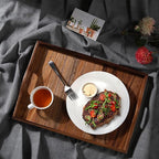Large Acacia Wooden Serving Tray with Handles 20 x 14 inch Decorative Coffee Table Ottoman Tray for Living Room Extra Large for Kitchen Dinner Food Bar Breakfast in Bed (Color Natural)